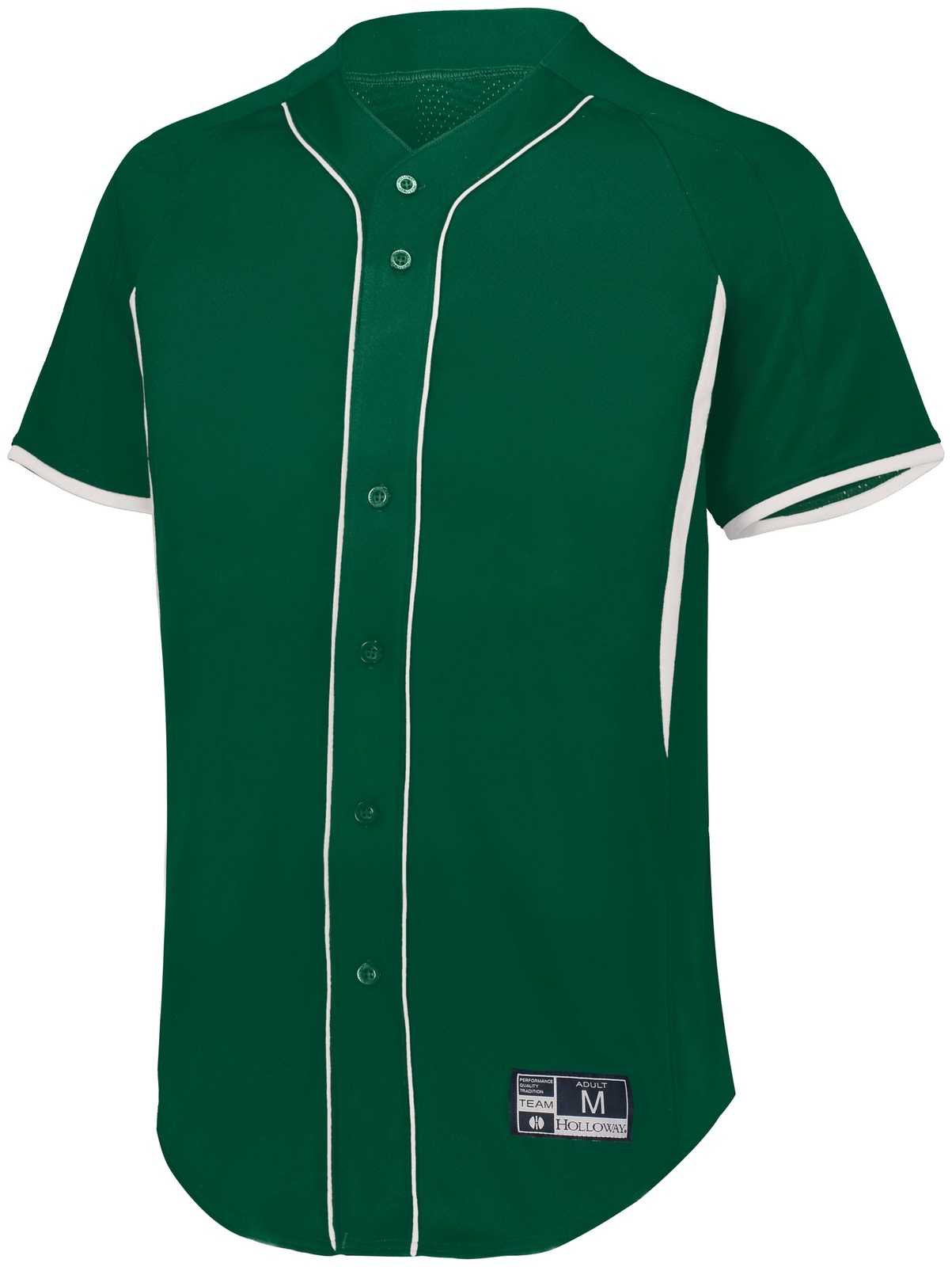 Holloway 221025 Game7 Full-Button Baseball Jersey - Forest White - HIT a Double