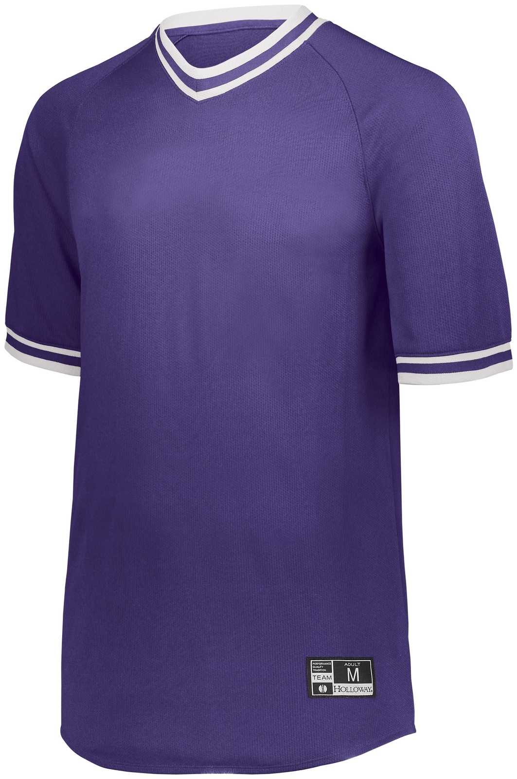 Holloway 221221 Youth Retro V-Neck Baseball Jersey - Purple White - HIT a Double