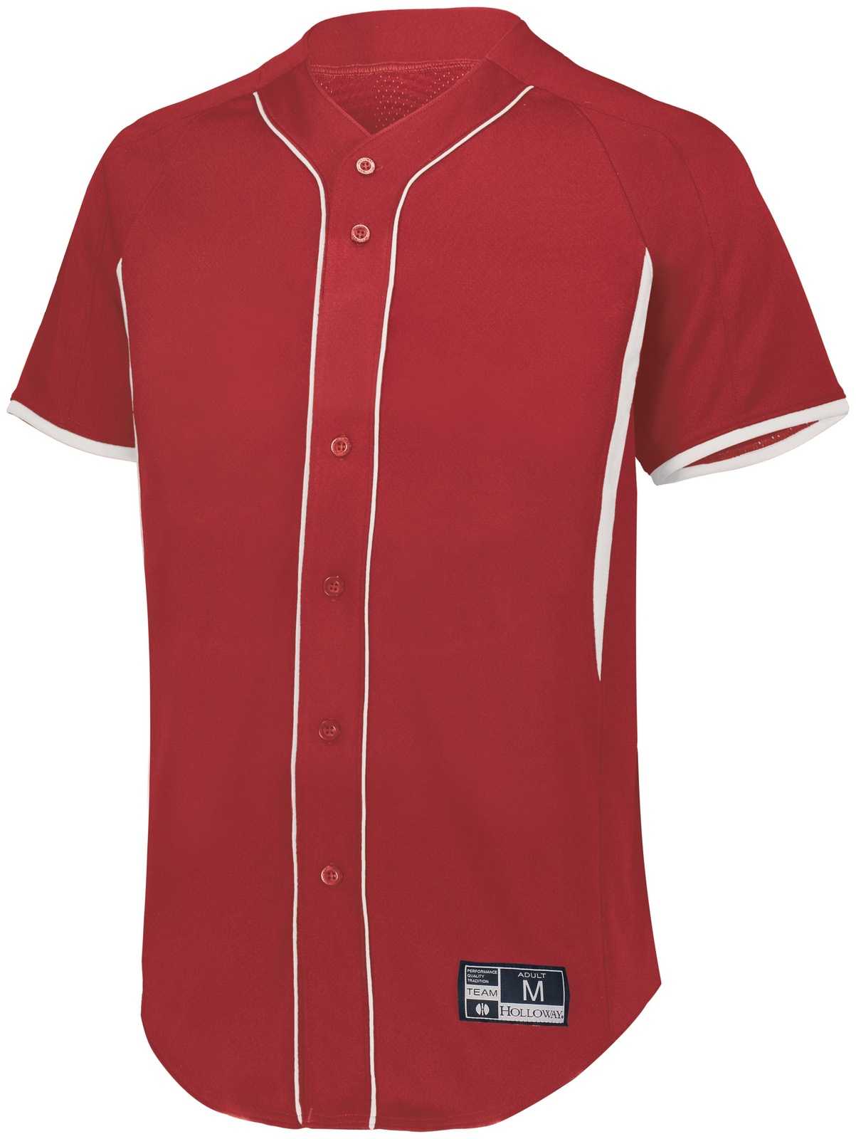 Holloway 221225 Youth Game7 Full-Button Baseball Jersey - Scarlet White - HIT a Double