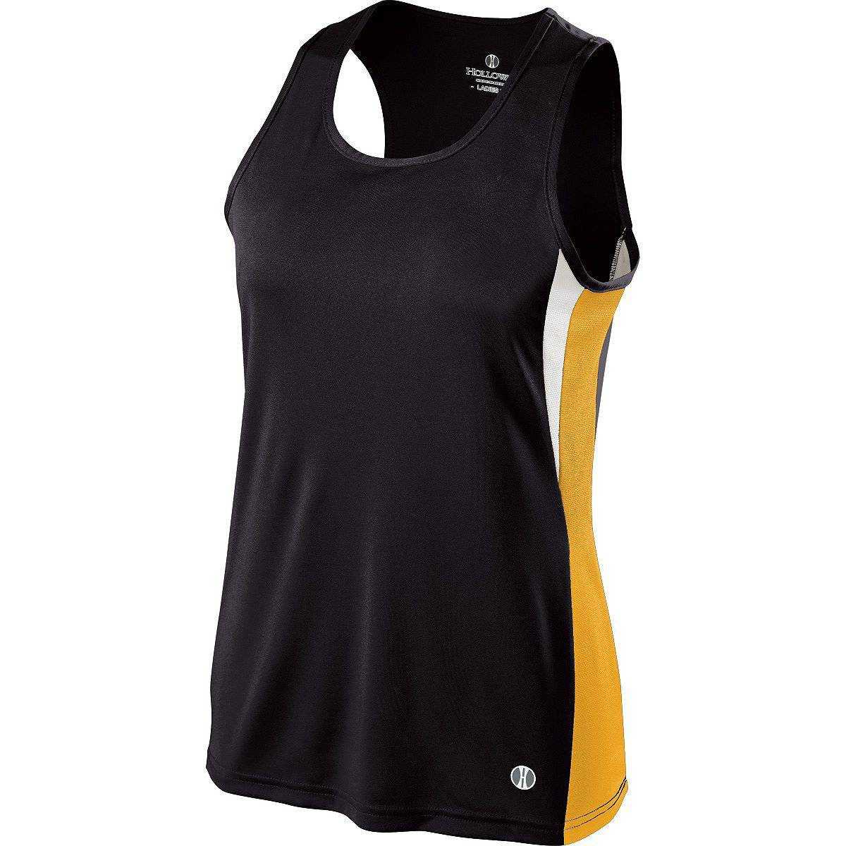 Holloway 221340 Ladies Vertical Singlet - Black Light Gold White - HIT a Double