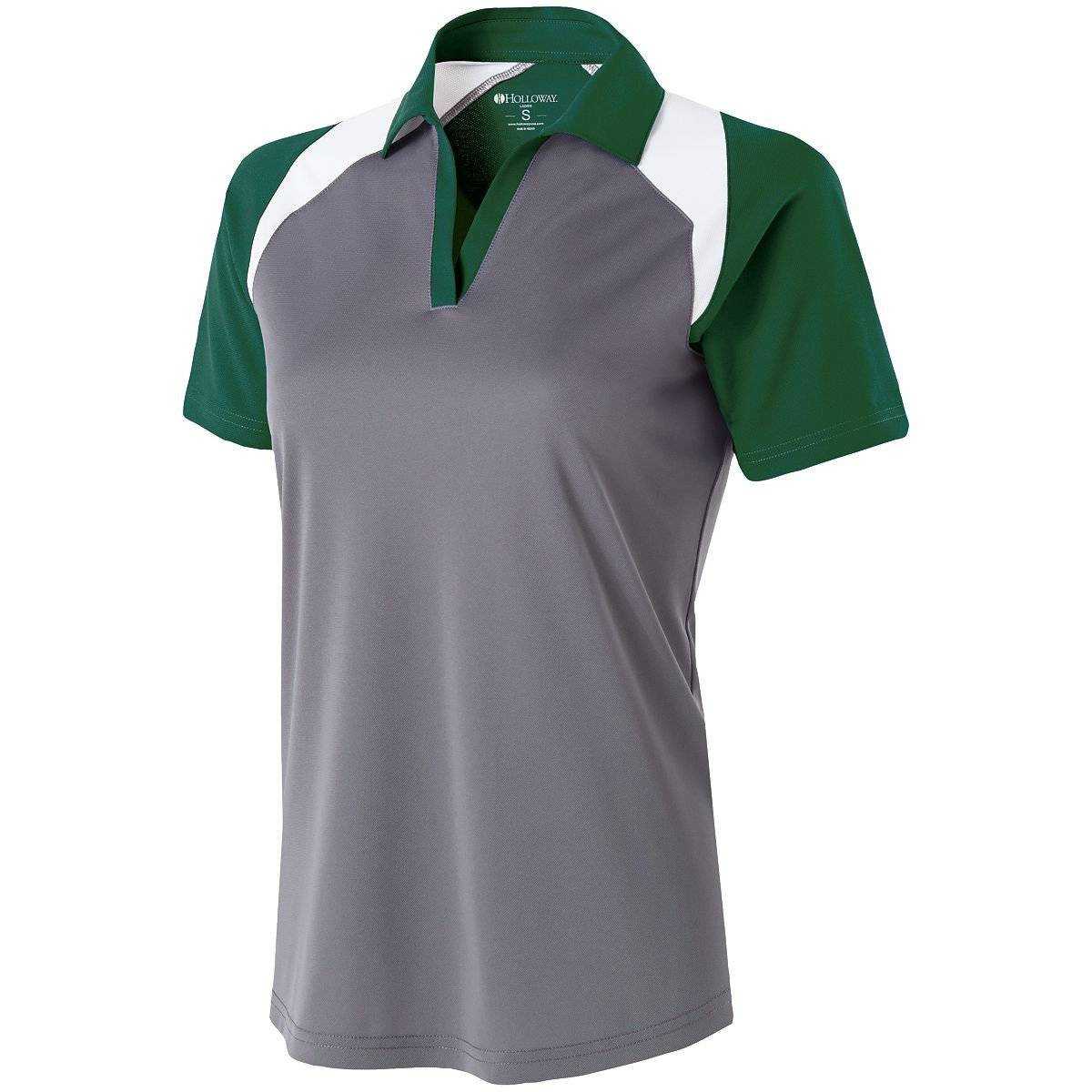 Holloway 222392 Ladies Shield Polo - Graphite Forest White - HIT a Double