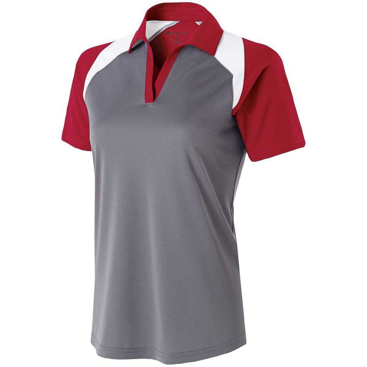 Holloway 222392 Ladies Shield Polo - Graphite Scarlet White - HIT a Double