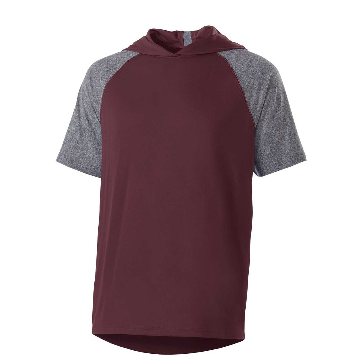 Holloway 222545 Echo Hoodie Short Sleeve - Maroon Graphite Heather - HIT a Double