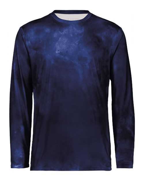 Holloway 222597 Cotton-Touch Cloud Long Sleeve T-Shirt - Navy Cloud Print - HIT a Double