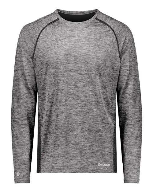 Holloway 222670 Youth Electrify CoolCore Long Sleeve T-Shirt - Black Heather - HIT a Double