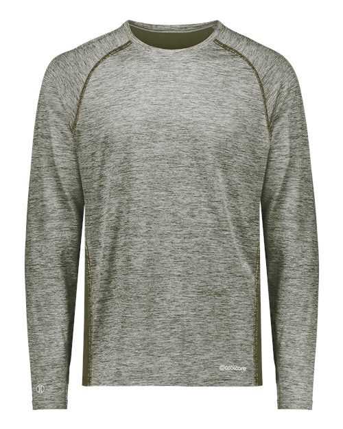 Holloway 222670 Youth Electrify CoolCore Long Sleeve T-Shirt - Olive Heather - HIT a Double