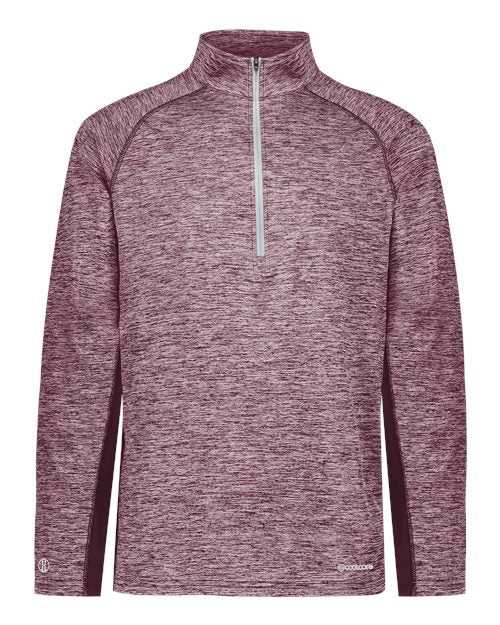 Holloway 222674 Youth Electrify CoolCore Quarter-Zip Pullover - Maroon Heather - HIT a Double