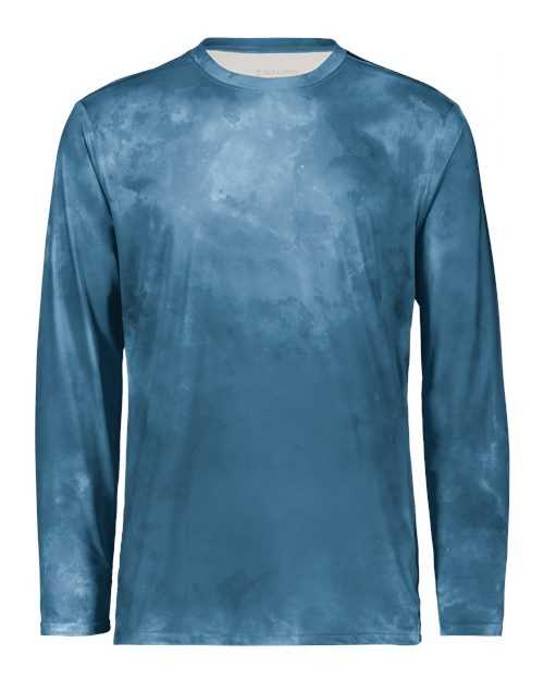 Holloway 222697 Youth Cotton-Touch Cloud Long Sleeve T-Shirt - Columbia Blue Cloud Print - HIT a Double