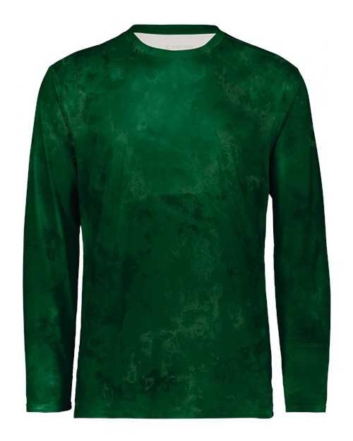 Holloway 222697 Youth Cotton-Touch Cloud Long Sleeve T-Shirt - Dark Green Cloud Print - HIT a Double