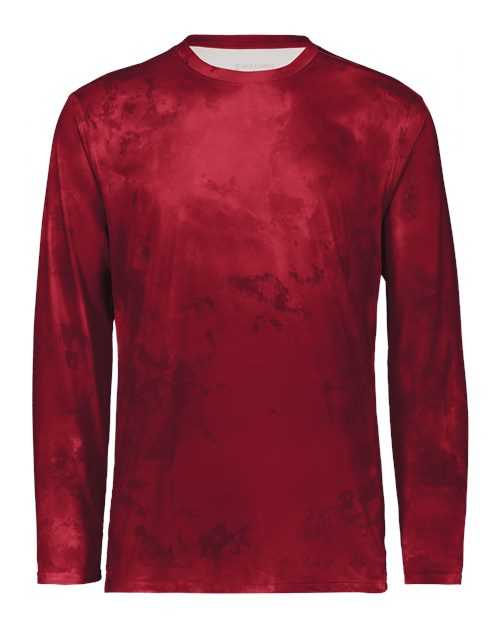 Holloway 222697 Youth Cotton-Touch Cloud Long Sleeve T-Shirt - Scarlet Cloud Print - HIT a Double
