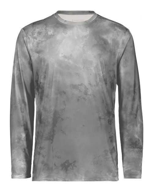 Holloway 222697 Youth Cotton-Touch Cloud Long Sleeve T-Shirt - Silver Cloud Print - HIT a Double