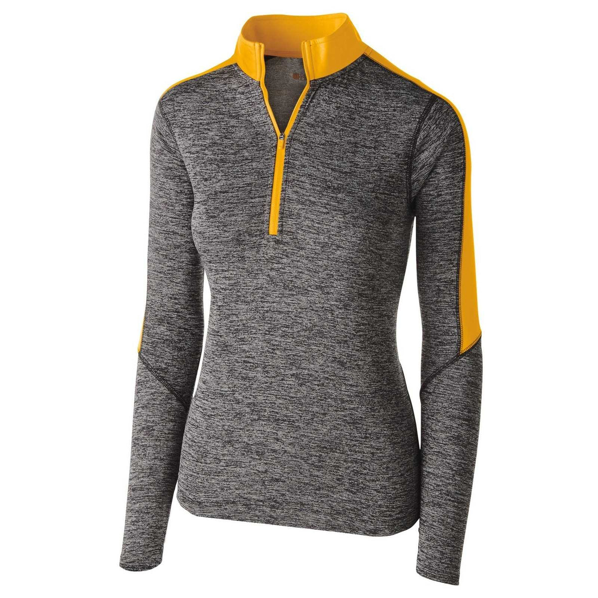 Holloway 222742 Ladies&#39; Electrify 1/2 Zip Pullover - Black Heather Light Gold - HIT a Double