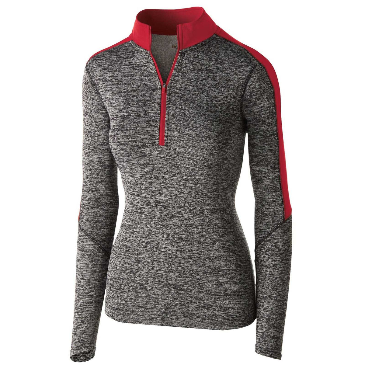 Holloway 222742 Ladies&#39; Electrify 1/2 Zip Pullover - Black Heather Scarlet - HIT a Double