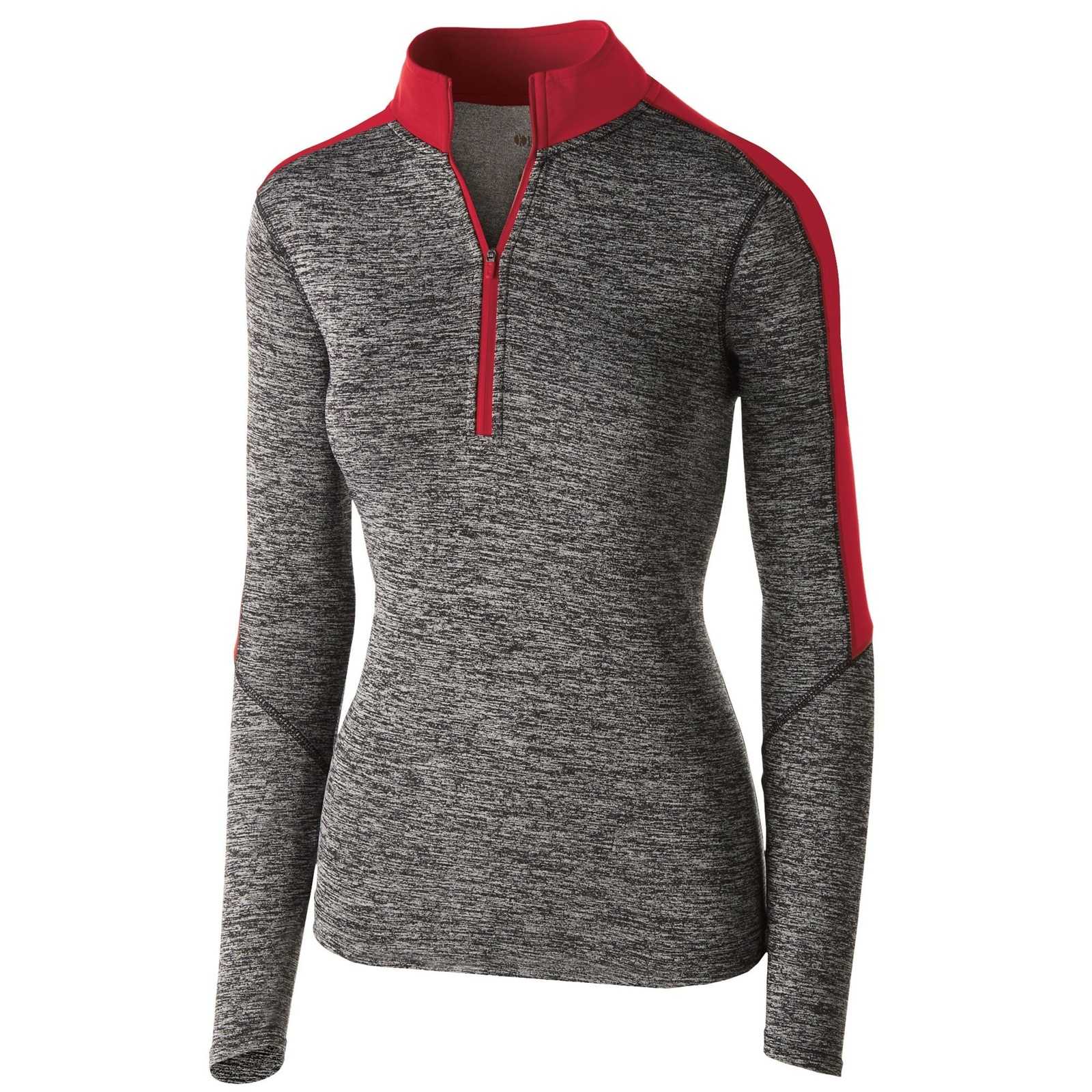 Holloway 222742 Ladies' Electrify 1/2 Zip Pullover - Black Heather Scarlet - HIT a Double