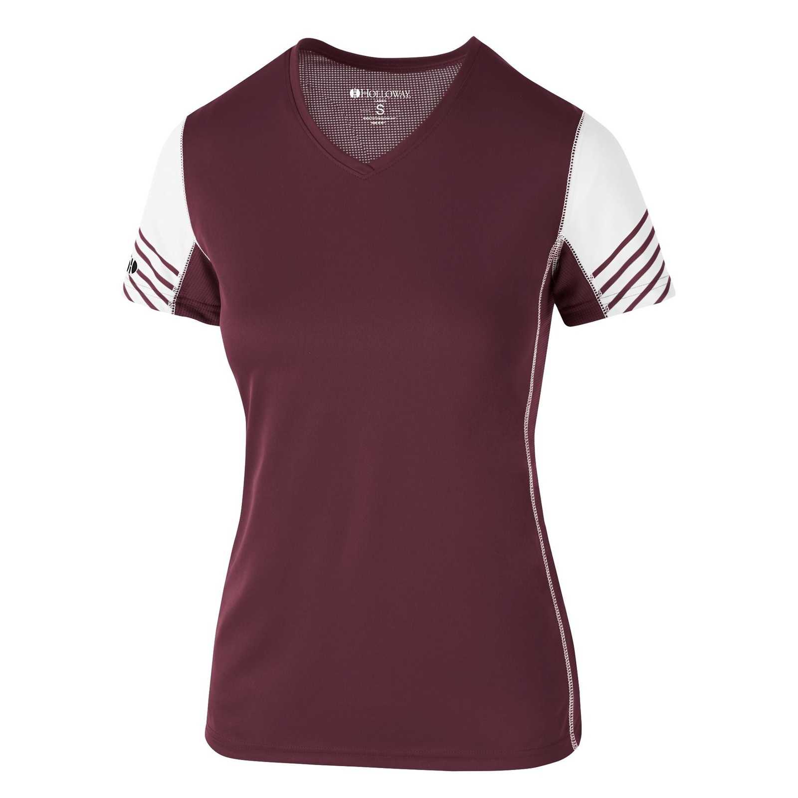 Holloway 222744 Ladies' Arc Shirt Short Sleeve - Maroon White - HIT a Double