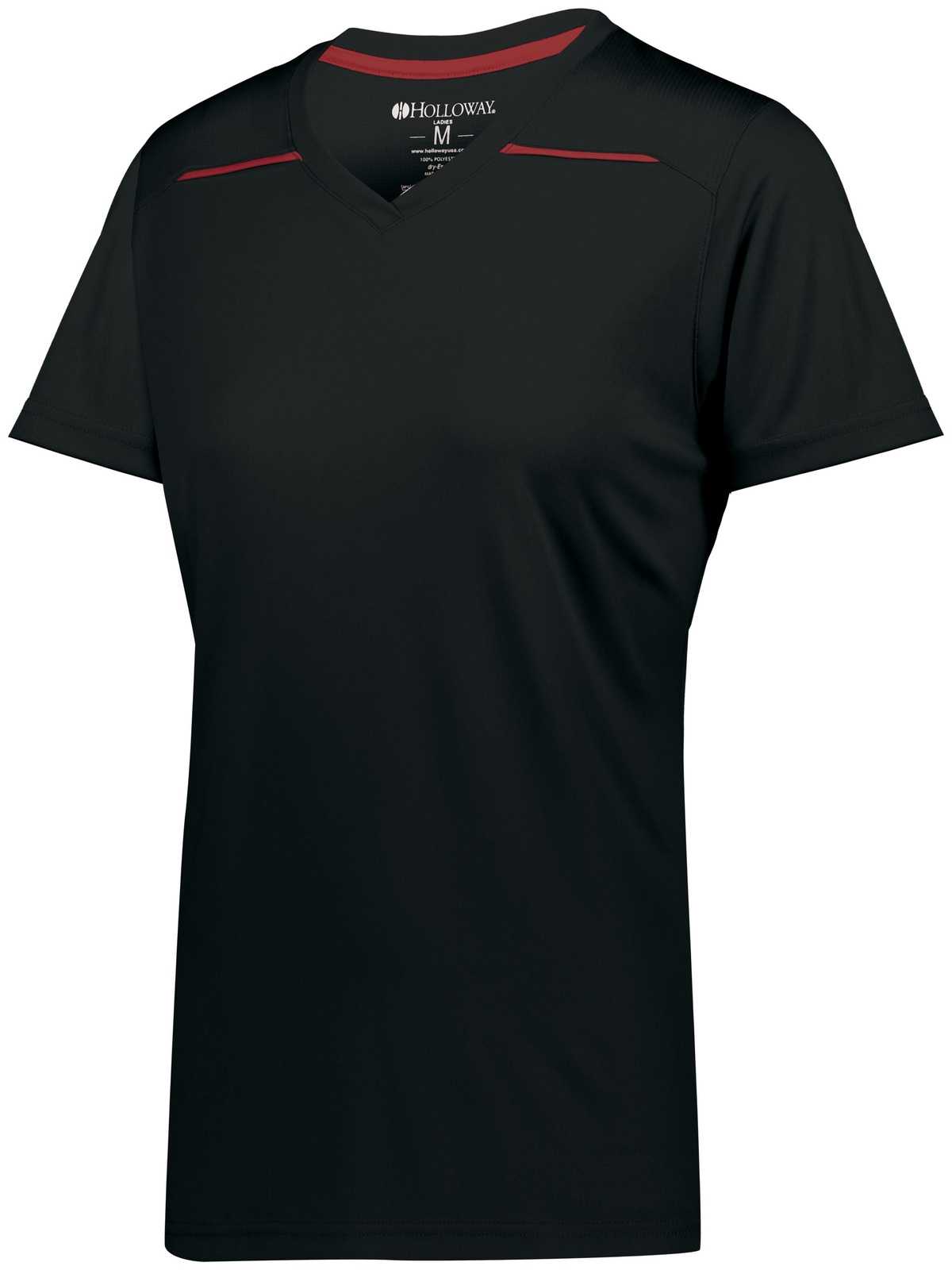 Holloway 222760 Ladies Defer Wicking Shirt - Black Scarlet - HIT a Double