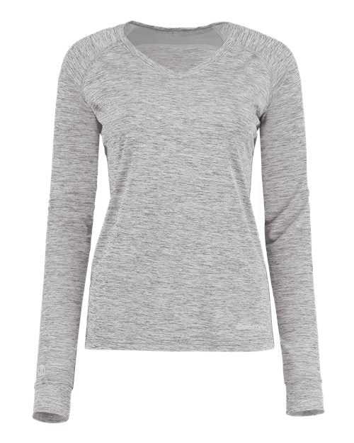Holloway 222770 Women's Electrify CoolCore Long Sleeve V-Neck T-Shirt - Athletic Gray Heather - HIT a Double
