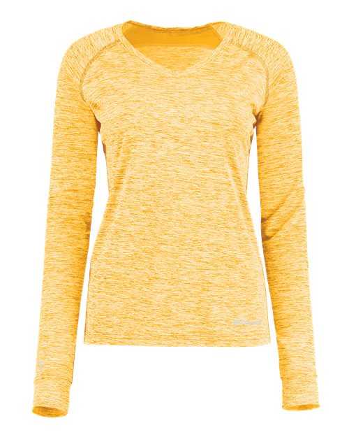 Holloway 222770 Women's Electrify CoolCore Long Sleeve V-Neck T-Shirt - Gold Heather - HIT a Double