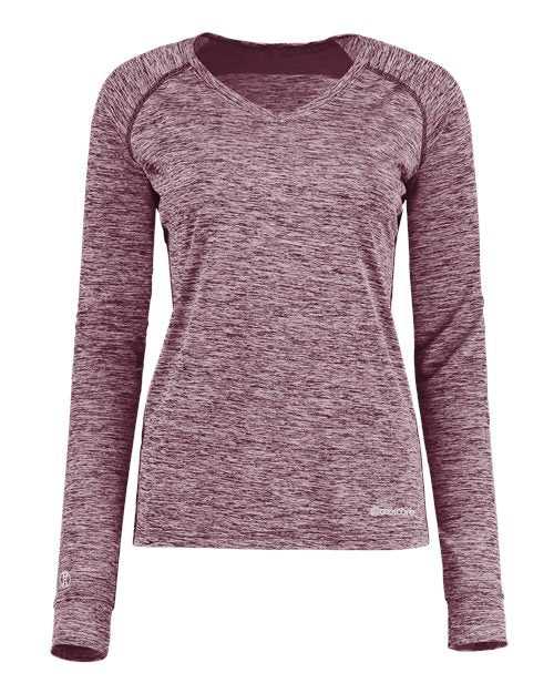 Holloway 222770 Women&#39;s Electrify CoolCore Long Sleeve V-Neck T-Shirt - Maroon Heather - HIT a Double