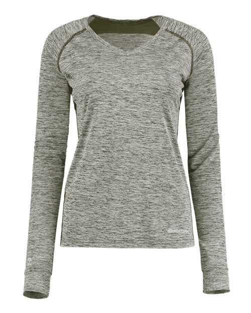 Holloway 222770 Women&#39;s Electrify CoolCore Long Sleeve V-Neck T-Shirt - Olive Heather - HIT a Double