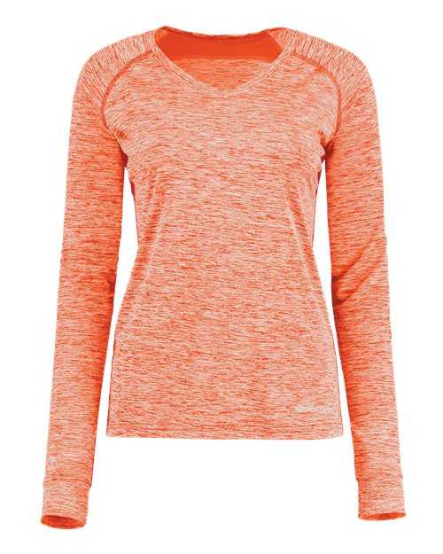 Holloway 222770 Women's Electrify CoolCore Long Sleeve V-Neck T-Shirt - Orange Heather - HIT a Double