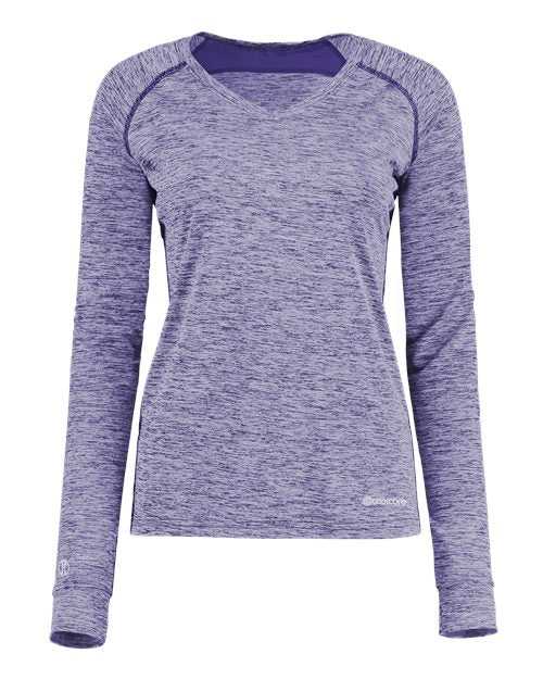 Holloway 222770 Women&#39;s Electrify CoolCore Long Sleeve V-Neck T-Shirt - Purple Heather - HIT a Double