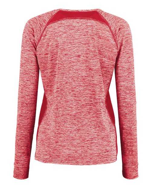 Holloway 222770 Women's Electrify CoolCore Long Sleeve V-Neck T-Shirt - Scarlet Heather - HIT a Double