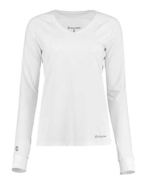Holloway 222770 Women's Electrify CoolCore Long Sleeve V-Neck T-Shirt - White - HIT a Double