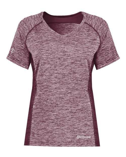 Holloway 222771 Women&#39;s Electrify CoolCore V-Neck T-Shirt - Maroon Heather - HIT a Double