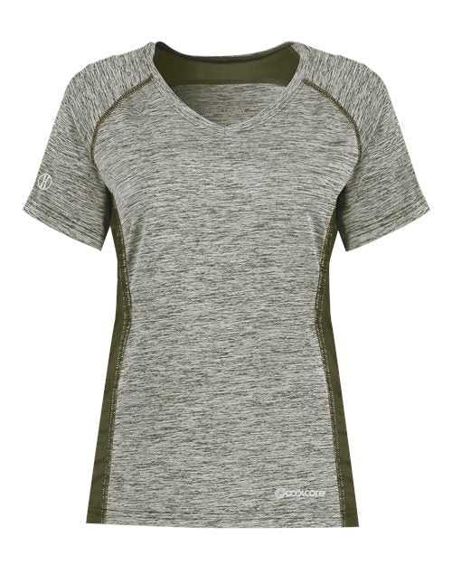 Holloway 222771 Women&#39;s Electrify CoolCore V-Neck T-Shirt - Olive Heather - HIT a Double