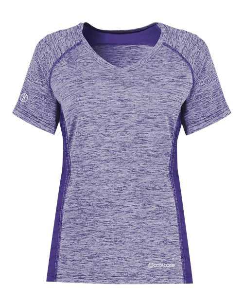 Holloway 222771 Women's Electrify CoolCore V-Neck T-Shirt - Purple Heather - HIT a Double