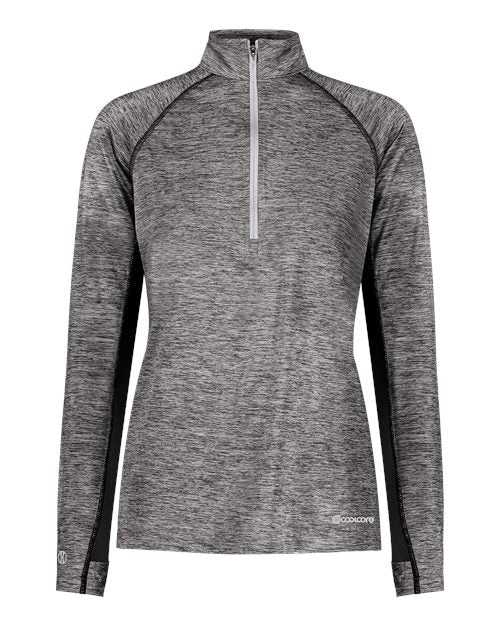 Holloway 222774 Women&#39;s Electrify CoolCore Quarter-Zip Pullover - Black Heather - HIT a Double
