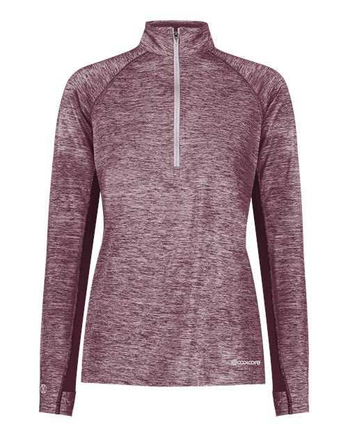 Holloway 222774 Women&#39;s Electrify CoolCore Quarter-Zip Pullover - Maroon Heather - HIT a Double