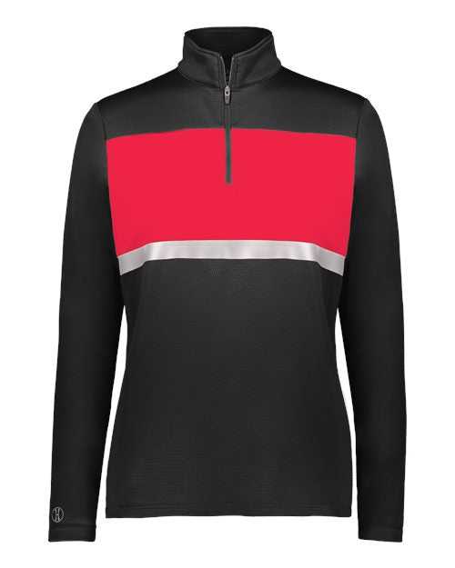Holloway 222791 Women's Prism Bold Quarter-Zip Pullover - Black Scarlet - HIT a Double