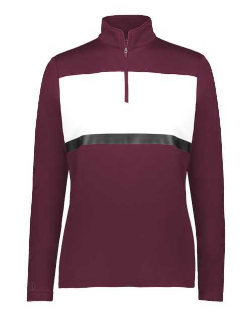 Holloway 222791 Women&#39;s Prism Bold Quarter-Zip Pullover - Maroon White - HIT a Double