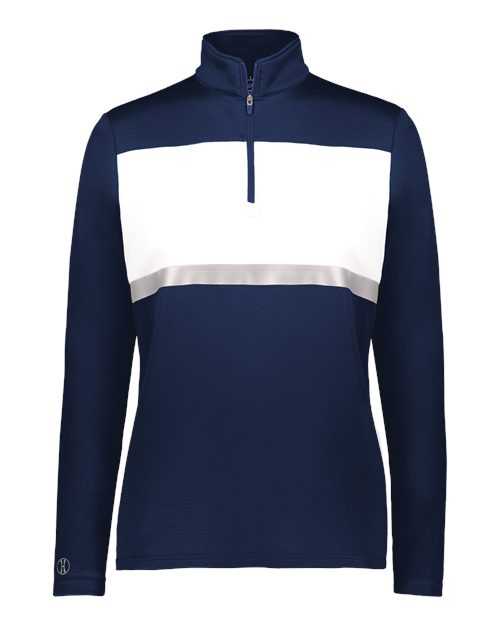 Holloway 222791 Women's Prism Bold Quarter-Zip Pullover - Navy White - HIT a Double