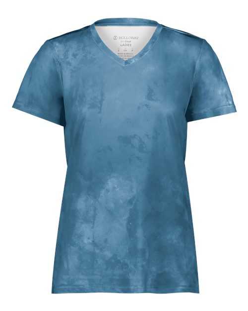 Holloway 222796 Women&#39;s Cotton-Touch Cloud V-Neck T-Shirt - Columbia Blue Cloud Print - HIT a Double