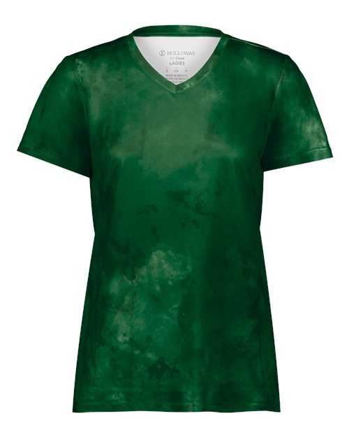Holloway 222796 Women&#39;s Cotton-Touch Cloud V-Neck T-Shirt - Dark Green Cloud Print - HIT a Double