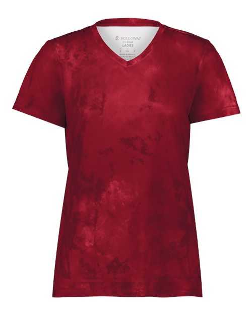 Holloway 222796 Women&#39;s Cotton-Touch Cloud V-Neck T-Shirt - Scarlet Cloud Print - HIT a Double
