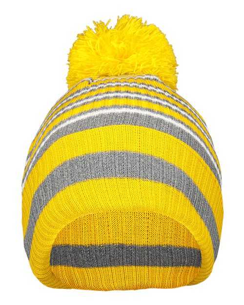 Holloway 223815 8 1 2&quot; Spirit Pom Beanie - Gold Heather Gray White - HIT a Double