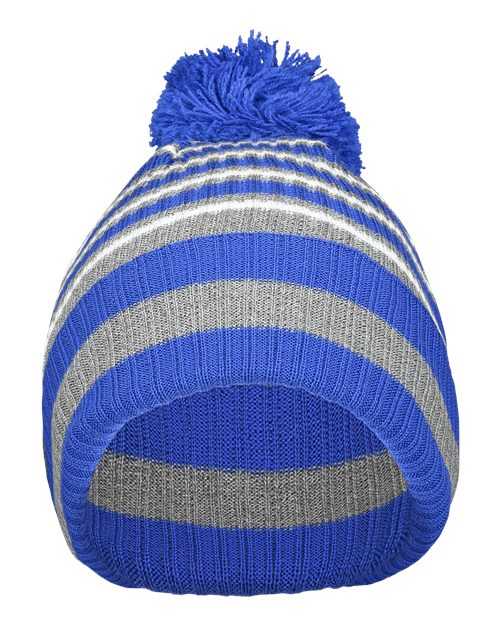 Holloway 223815 8 1 2&quot; Spirit Pom Beanie - Royal Heather Gray White - HIT a Double