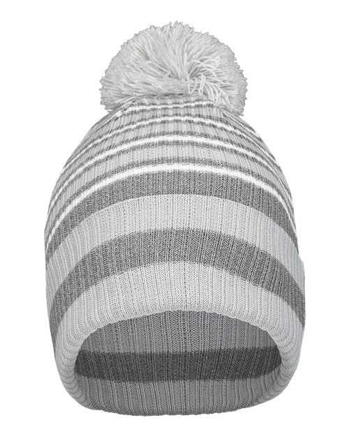 Holloway 223815 8 1 2&quot; Spirit Pom Beanie - Silver Heather Gray White - HIT a Double