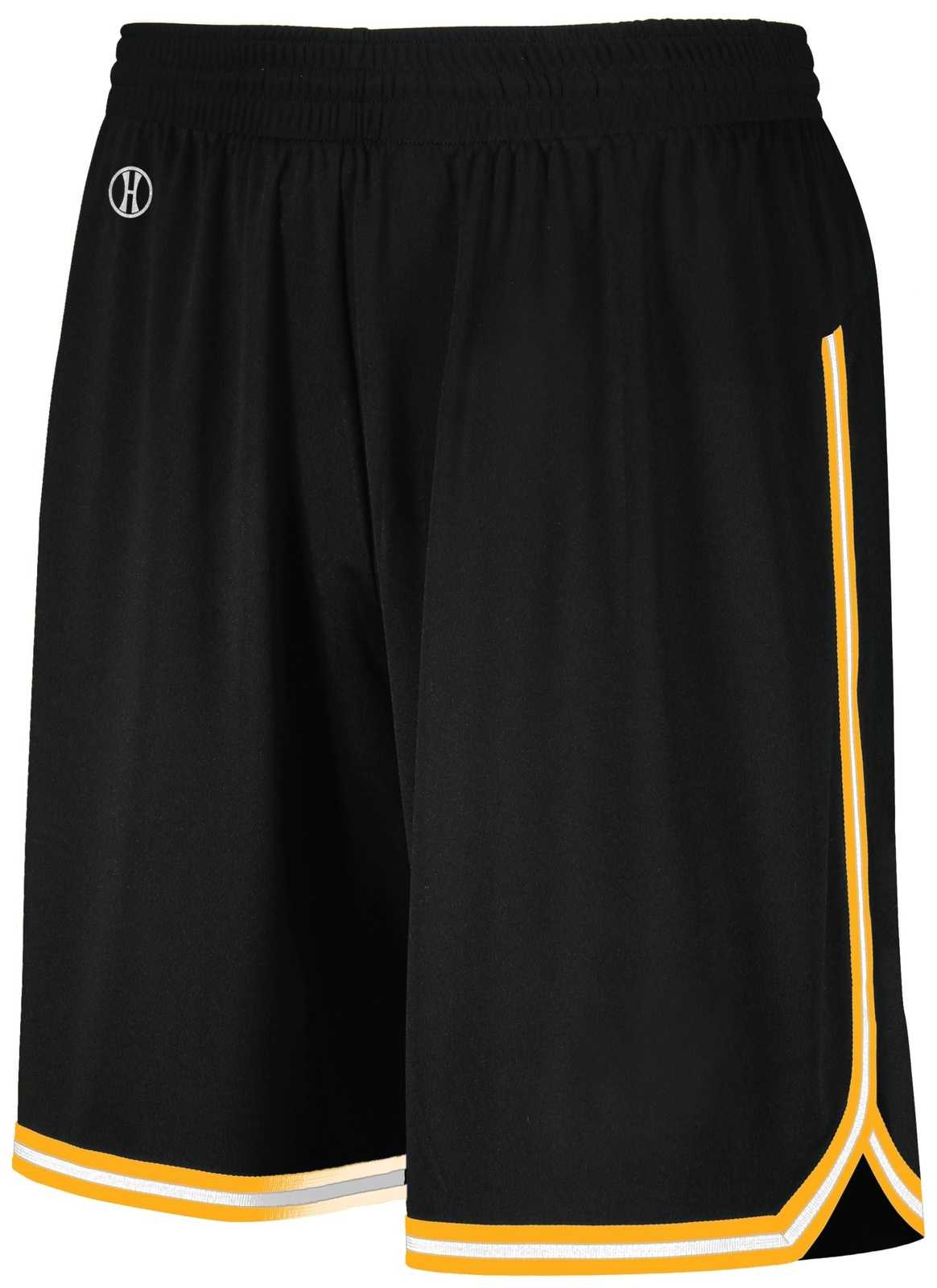Holloway 224077 Retro Basketball Shorts - Black Light Gold White - HIT a Double