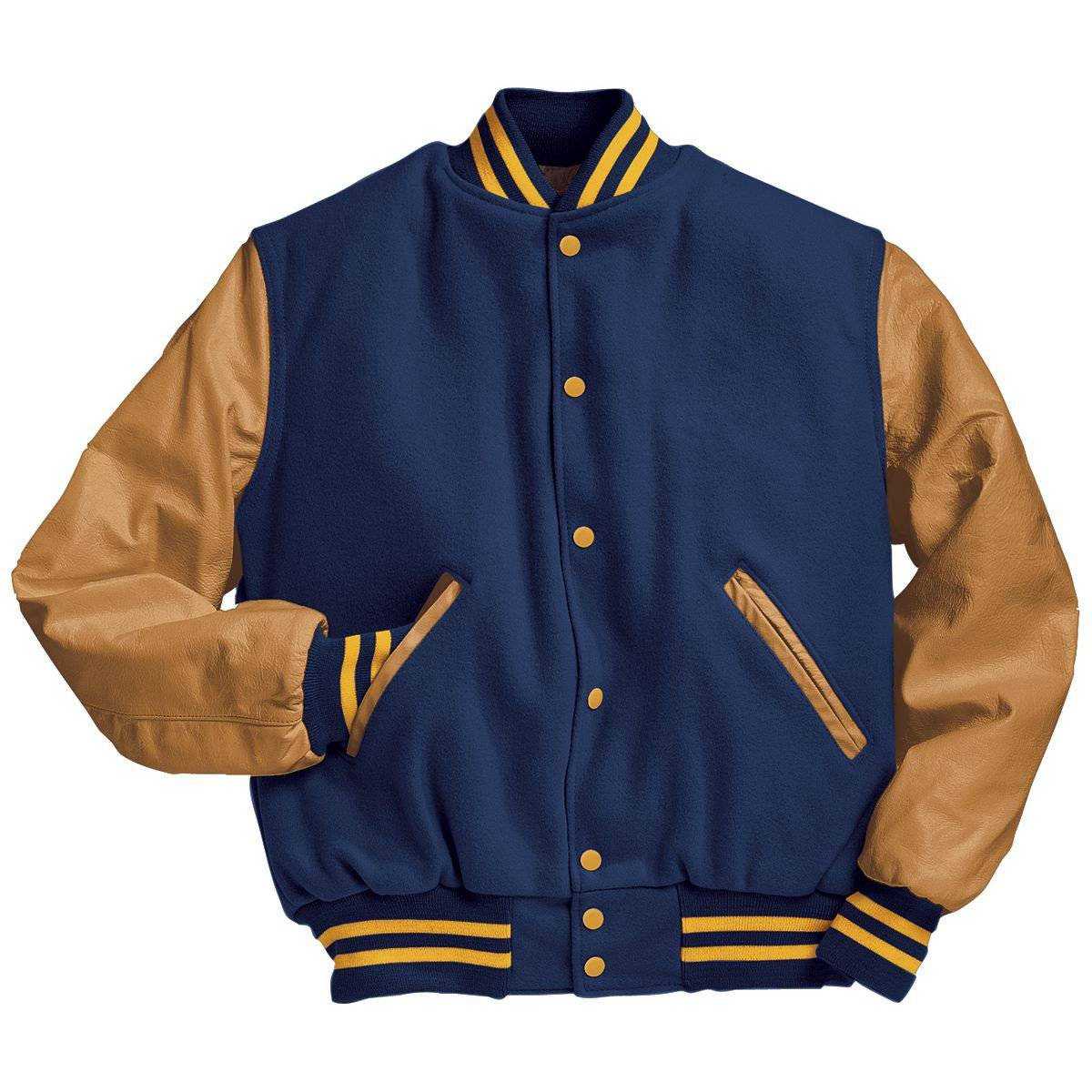 Holloway 224183 Varsity (Wool, Leather Sleeves) - Dk Royal Light Gold - HIT a Double