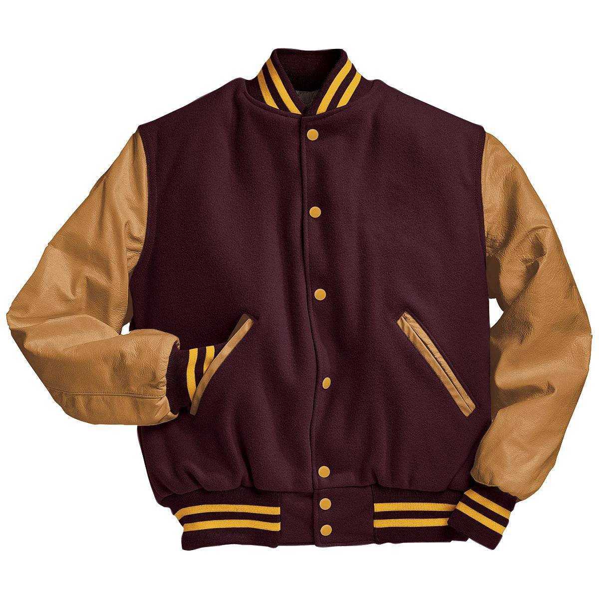 Holloway 224183 Varsity (Wool, Leather Sleeves) - Maroon Light Gold - HIT a Double