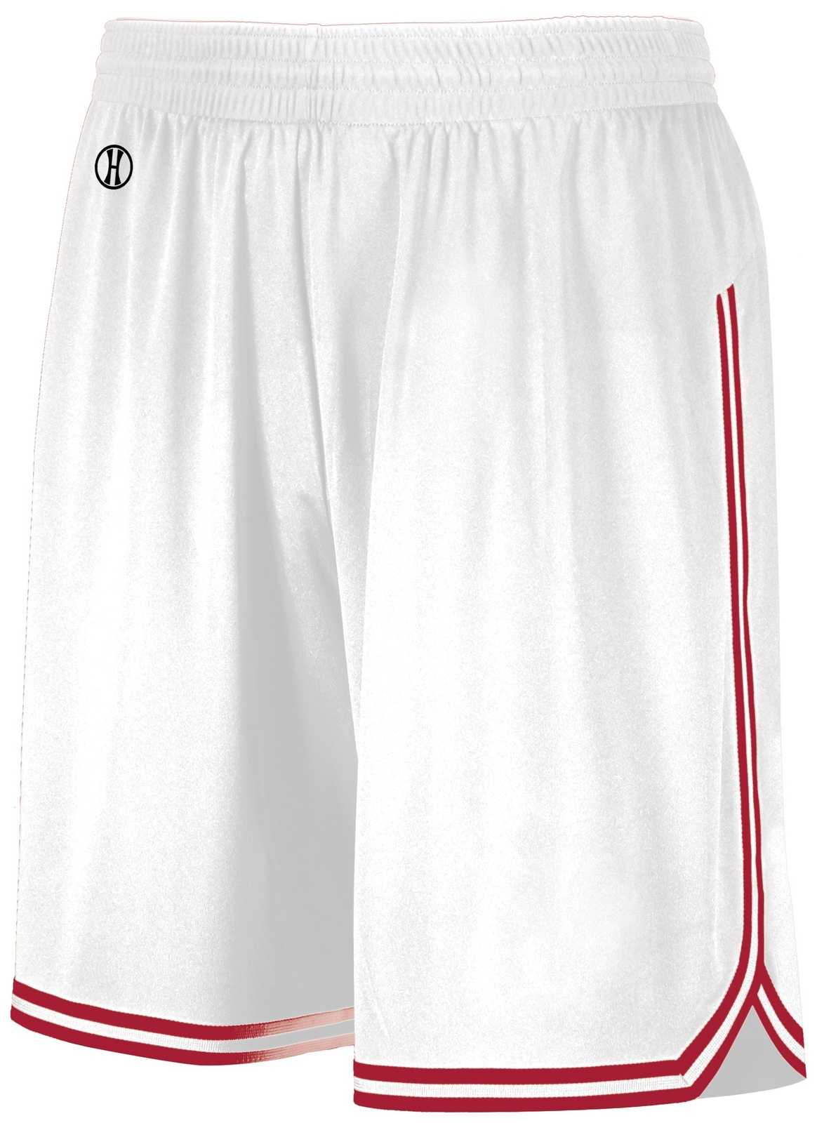 Holloway 224277 Youth Retro Basketball Shorts - White Scarlet - HIT a Double