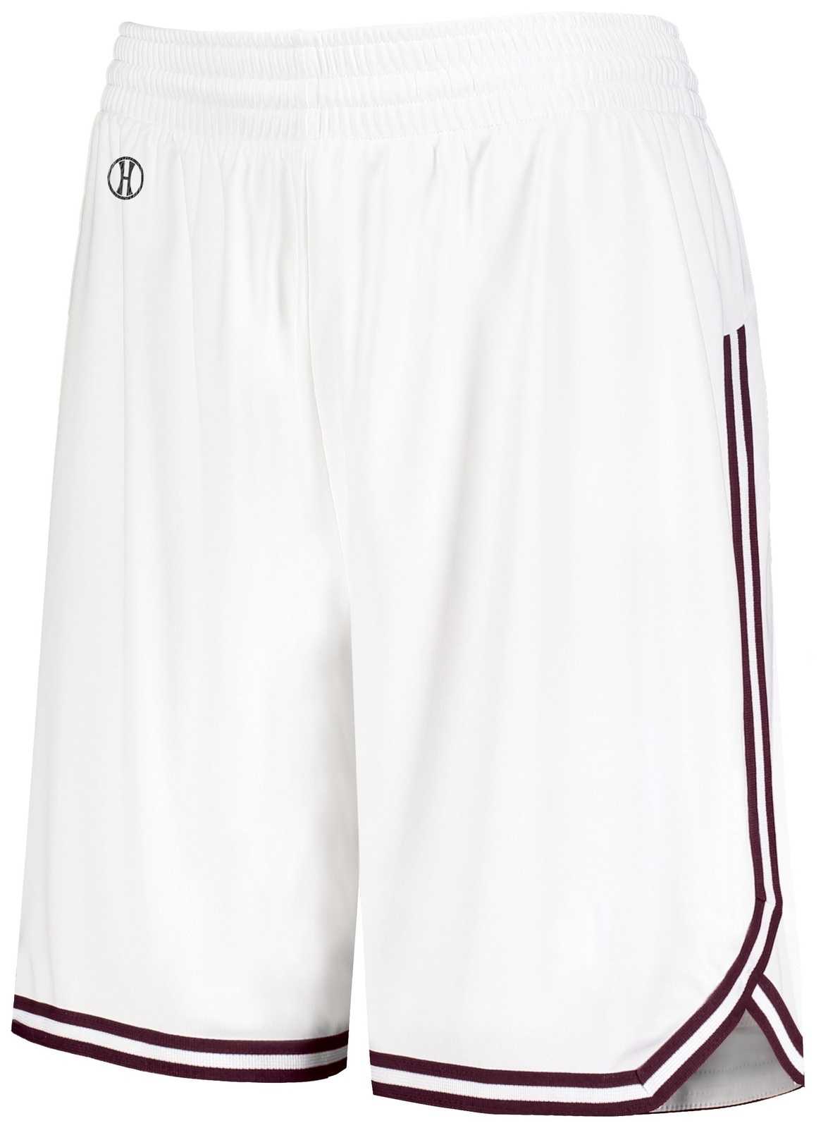 Holloway 224377 Ladies Retro Basketball Shorts - White Maroon - HIT a Double