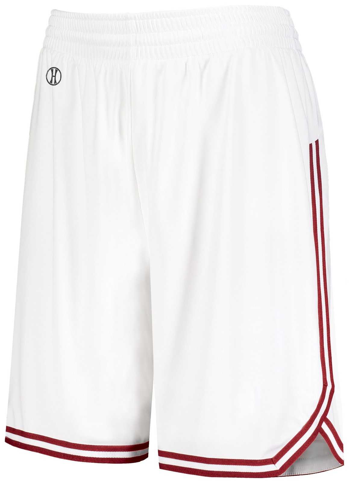 Holloway 224377 Ladies Retro Basketball Shorts - White Scarlet - HIT a Double