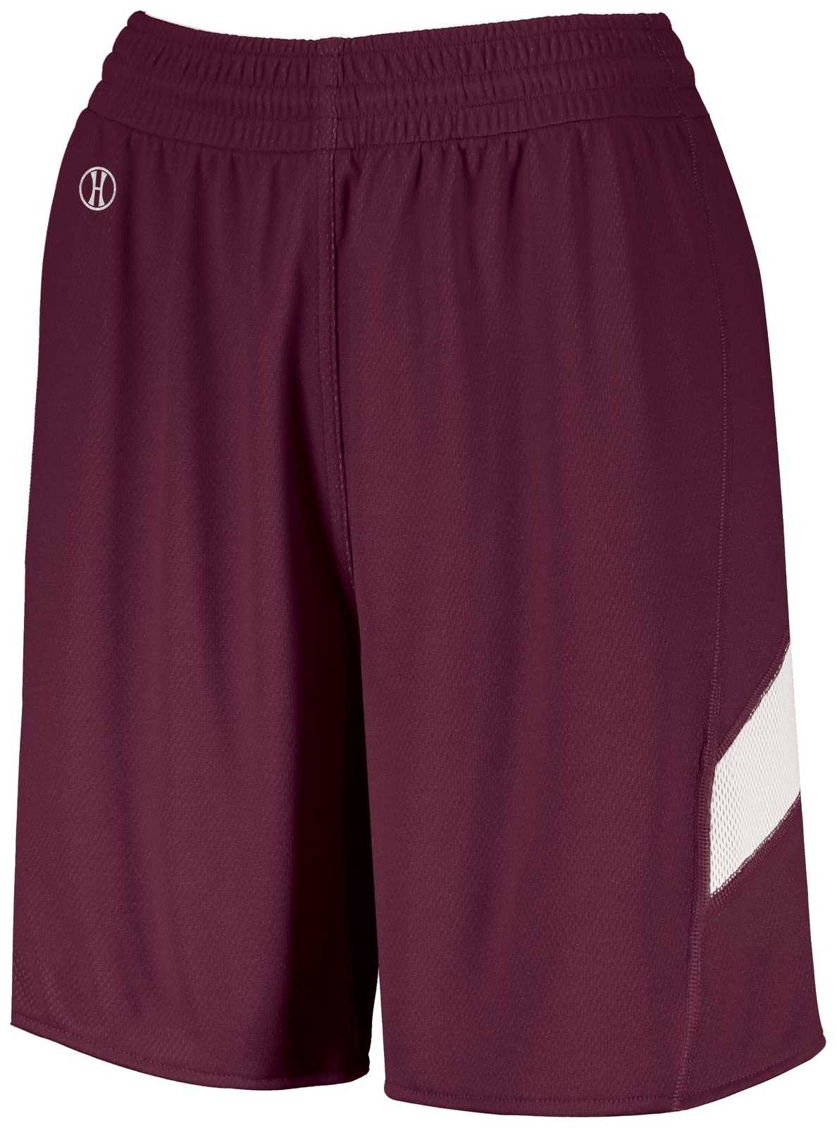 Holloway 224379 Ladies Dual-Side Single Ply Shorts - Maroon White - HIT a Double