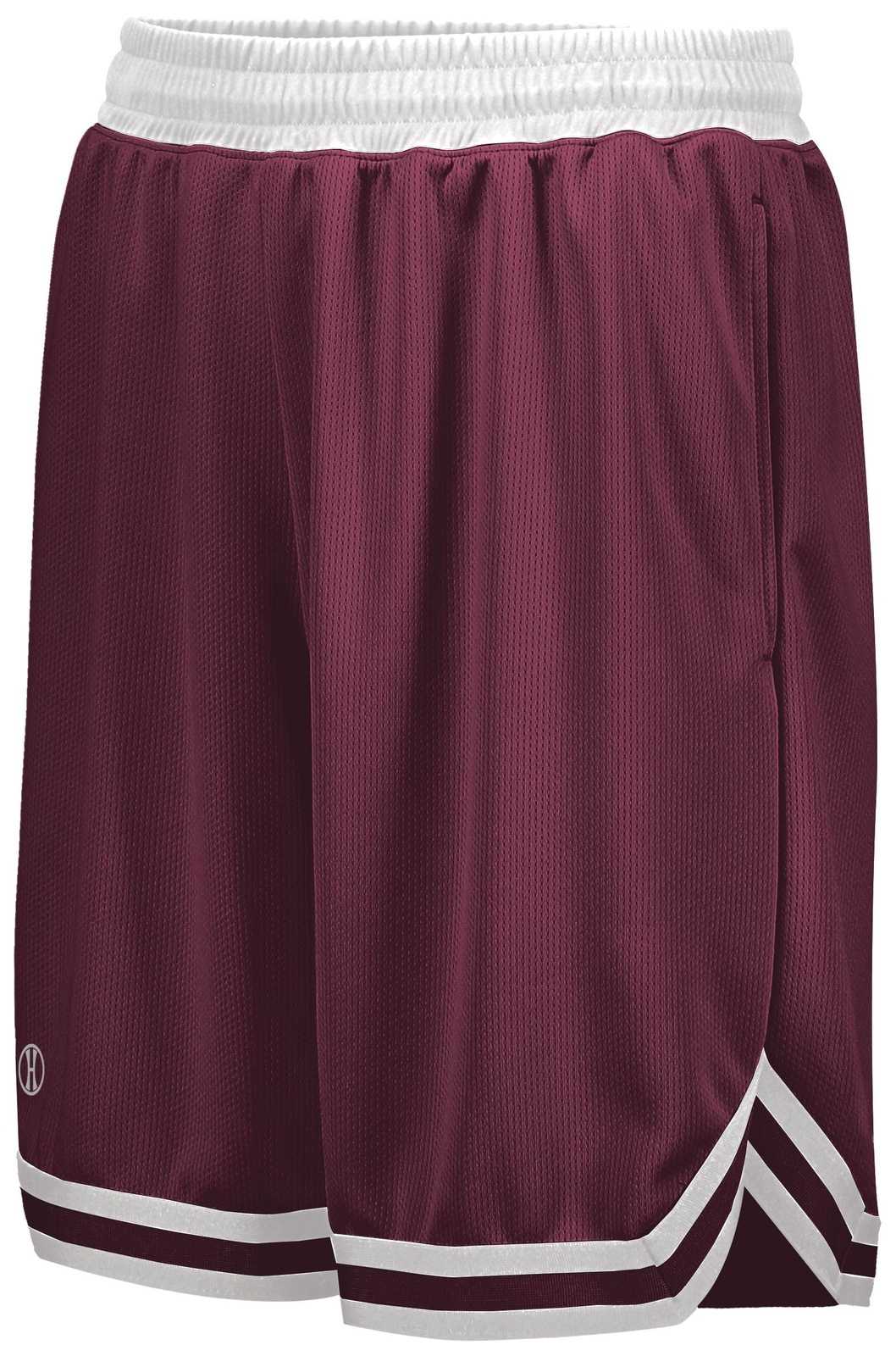 Holloway 229626 Youth Retro Trainer Shorts - Maroon White - HIT a Double